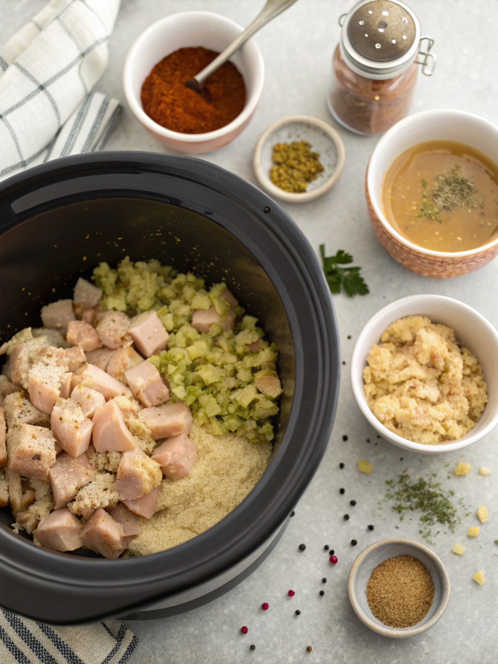 chicken and dressing recipe in crock pot preparing steps